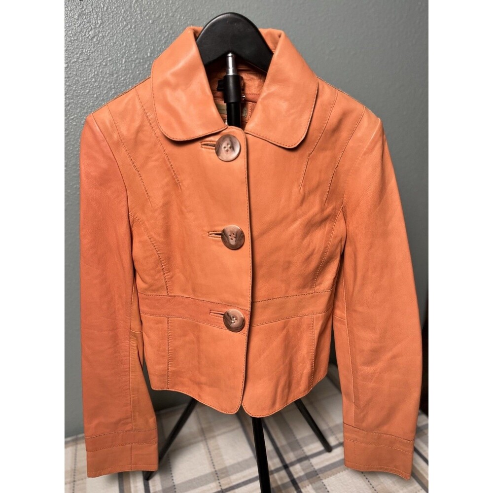 Vintage 90s Wilsons Genuine Leather Jacket Size Medium Orange/Coral